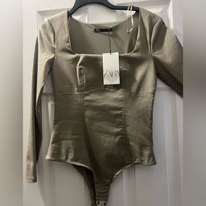 Zara Kaki Color Square Neck Body Suit